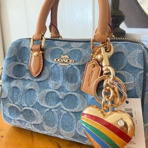Coach New Mini Rowan Signature Denim & New Heart Charm